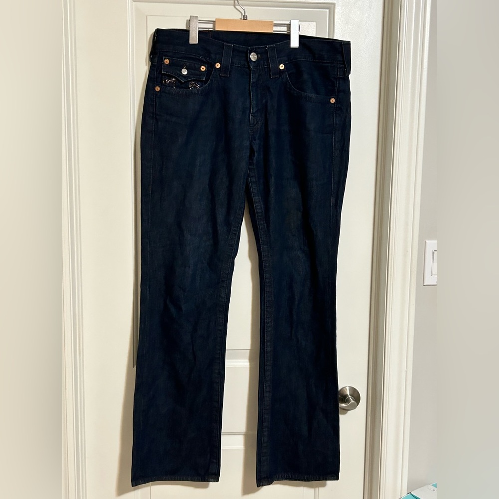 TRUE RELIGION RICKY Jeans with rare leather detailing-Size 34